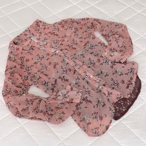 Xhiliration Sheer Blouse with Lace Back